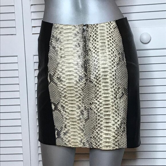 MAJE Black Lambskin Leather & GENUINE Python Snakeskin Gray Mini Skirt 34 2 XS - Picture 5 of 8